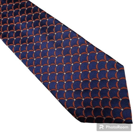 Paul Frederick blue orange scale print Italian silk tie - Picture 1 of 6